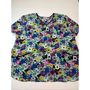 Scrubstar Floral Print Short Sleeve Scrub Top Size 3XL